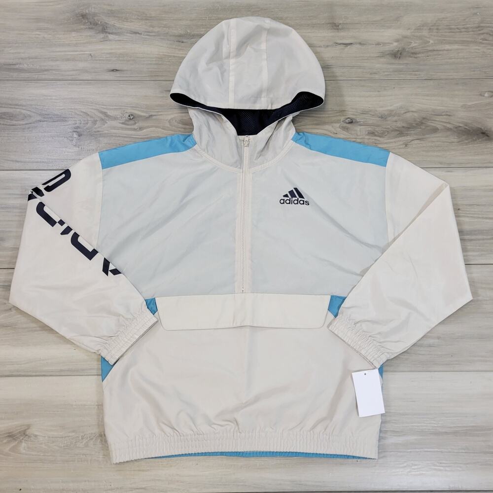 Adidas Jacket Kids Medium Light Gray Blue Windbreaker Scape Hoodie